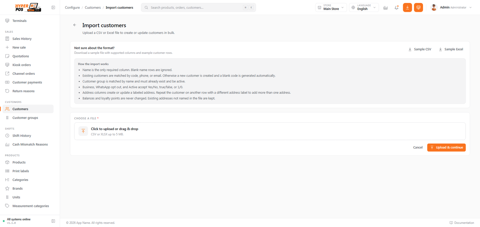 Customer import review showing column mappings, preview values and validation results