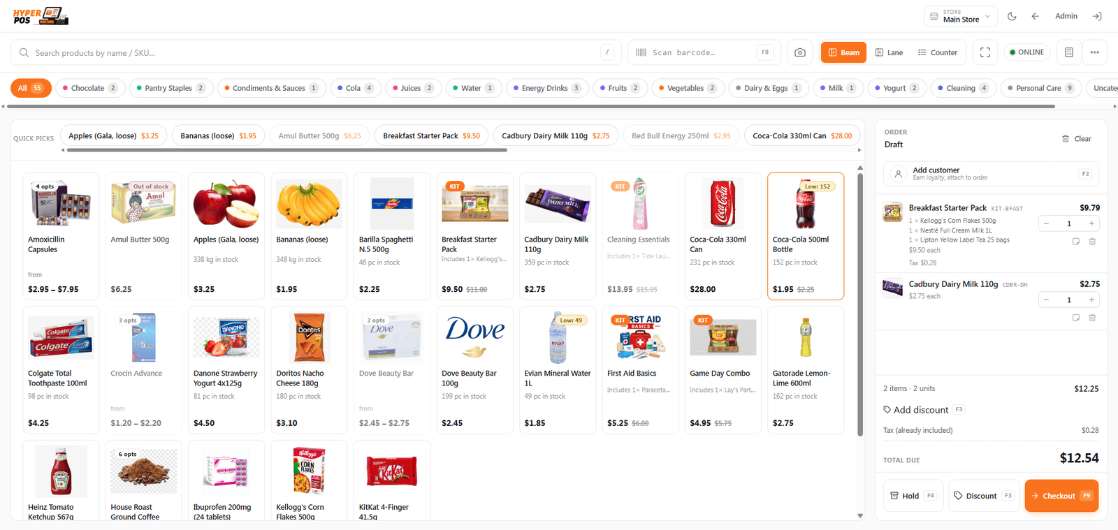 Making a first test sale on the checkout screen